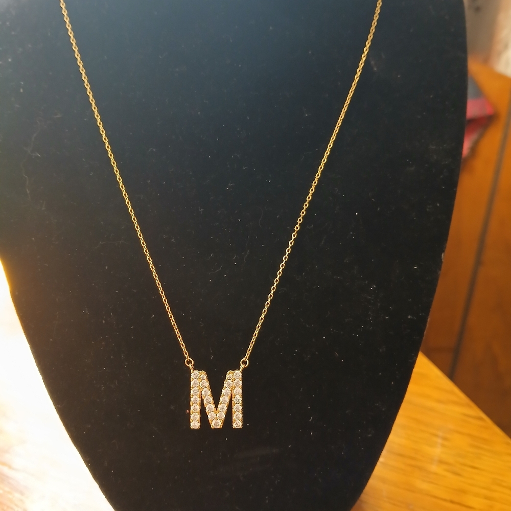 "M" Initial CZ Necklace NWOT